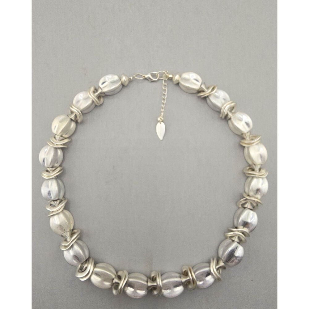 Coldwater Creek Artsy Necklace Silver Tone Chunky Bead Statement 18” Unique